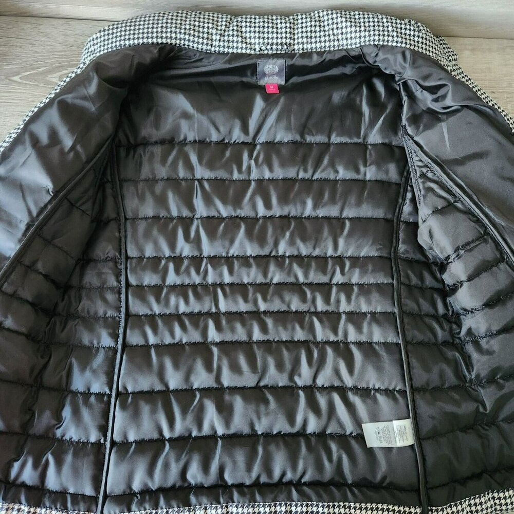 Vince Camuto Puffer Jacket Women Medium Zip Up Houndstooth Print Black White NWT - Picture 14 of 16